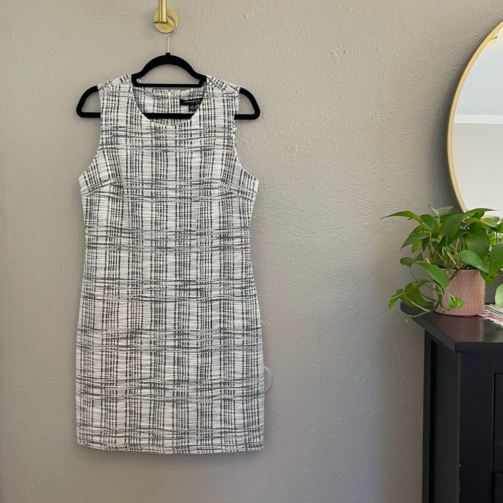 Soft Tweed Sheath Dress White Gray Melange